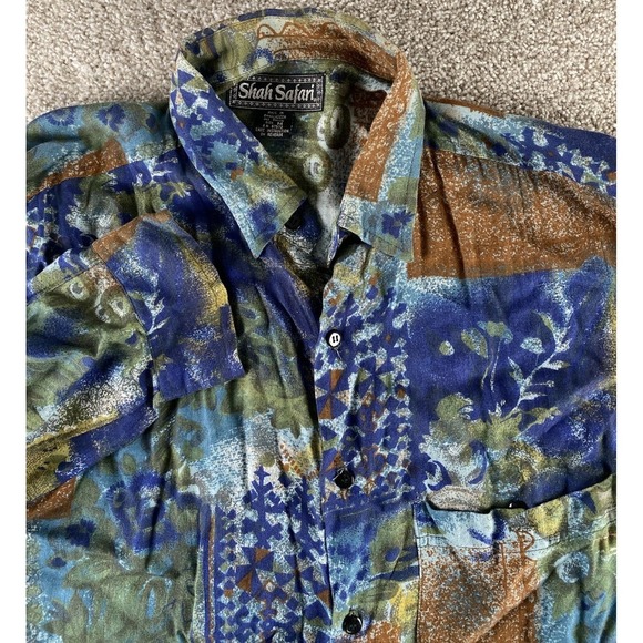 Shah Safari, Inc. Other - Vintage Shah Safari Shirt Men M Tribal Geometric Aztec Button Up Floral Loud Y2K